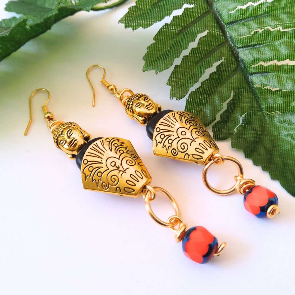 Unique Buddha Head Dangle Earrings